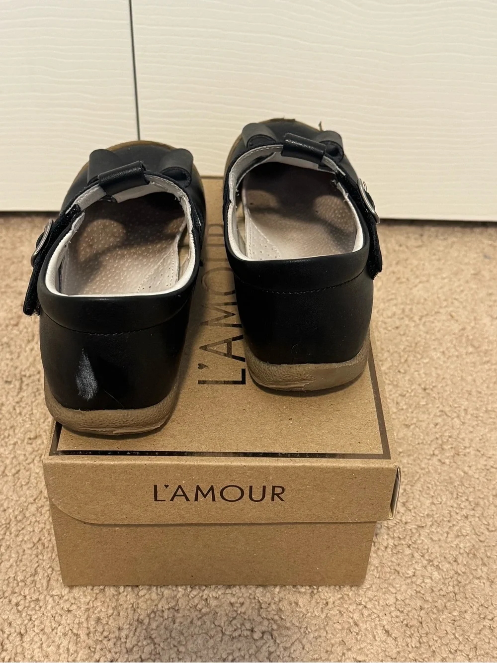 L'Amour Emma Classic Bow T-Strap Mary Jane Black Shoes Size 13